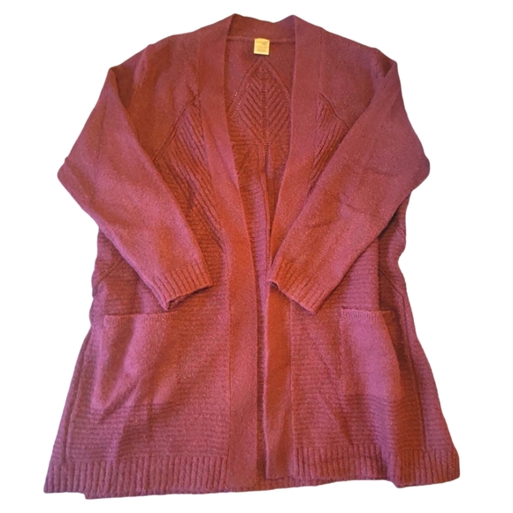 Womens plus 1X Terra & Sky plum autumn color long open front duster cardigan - Picture 5 of 11